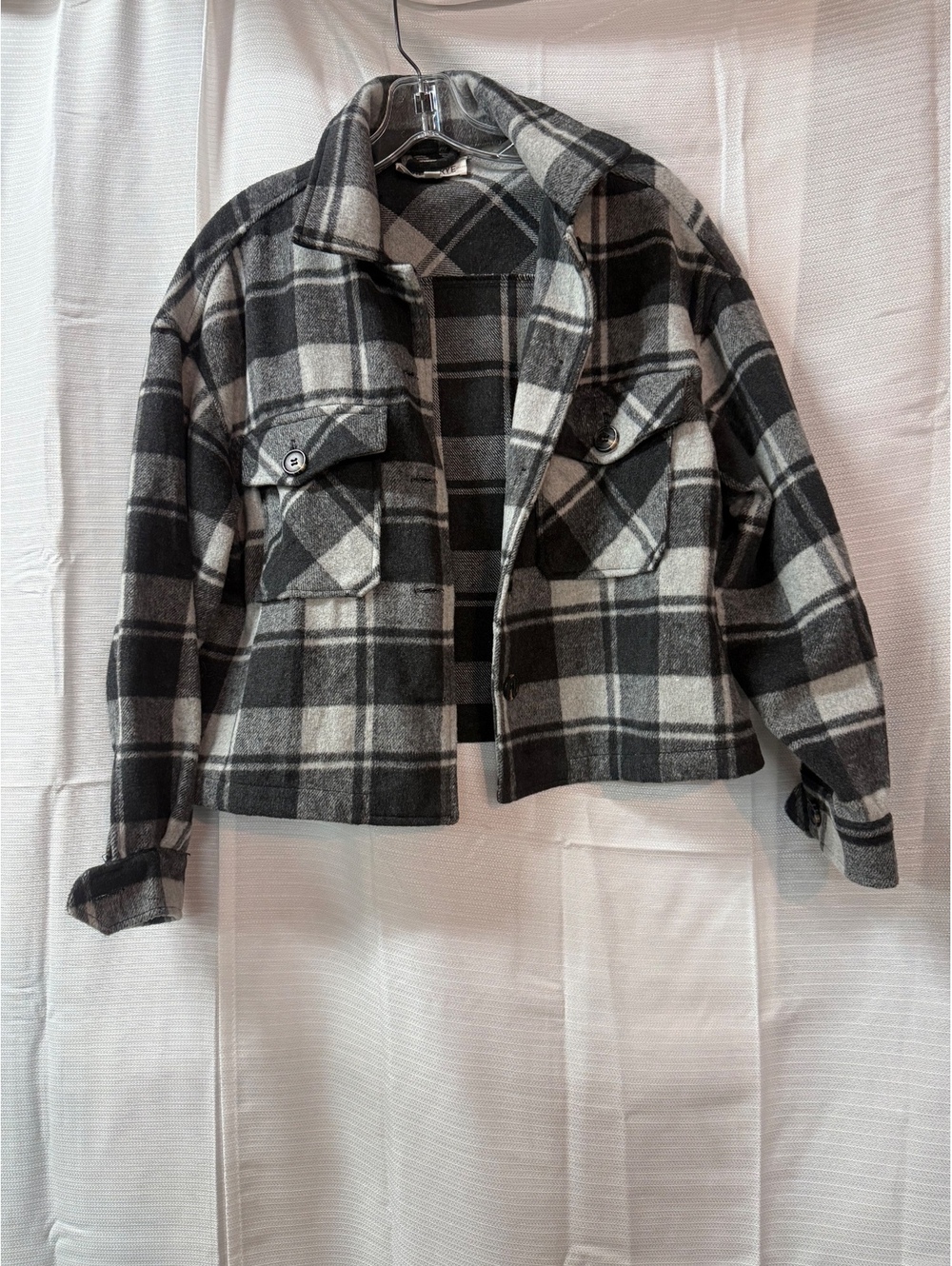 Wild Skye Women's Medium Black and White Plaid Wool Blend Jacket